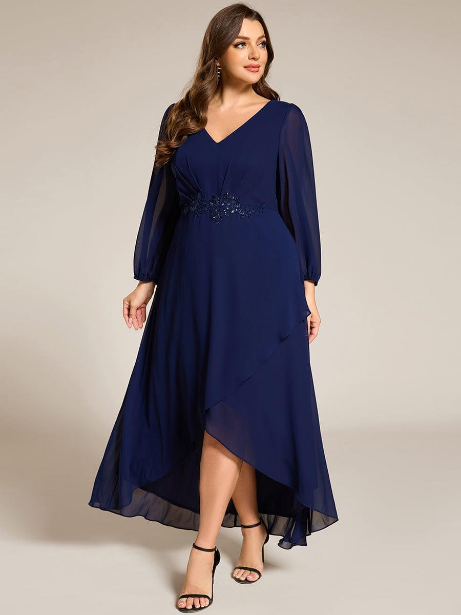 ever MARYAM|Chiffon Long Sleeve High-Low Evening Dress with Waist Applique(Final Sale)