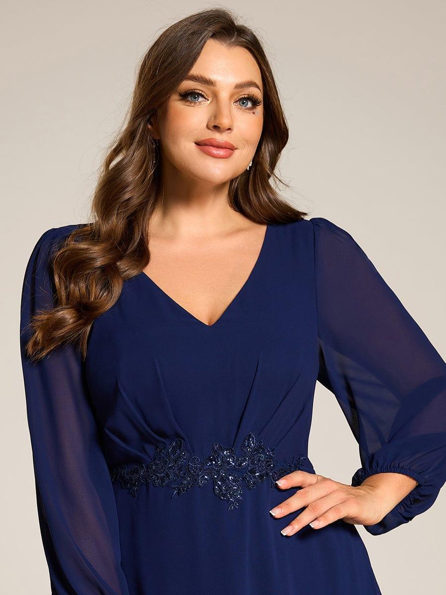 ever MARYAM|Chiffon Long Sleeve High-Low Evening Dress with Waist Applique(Final Sale)