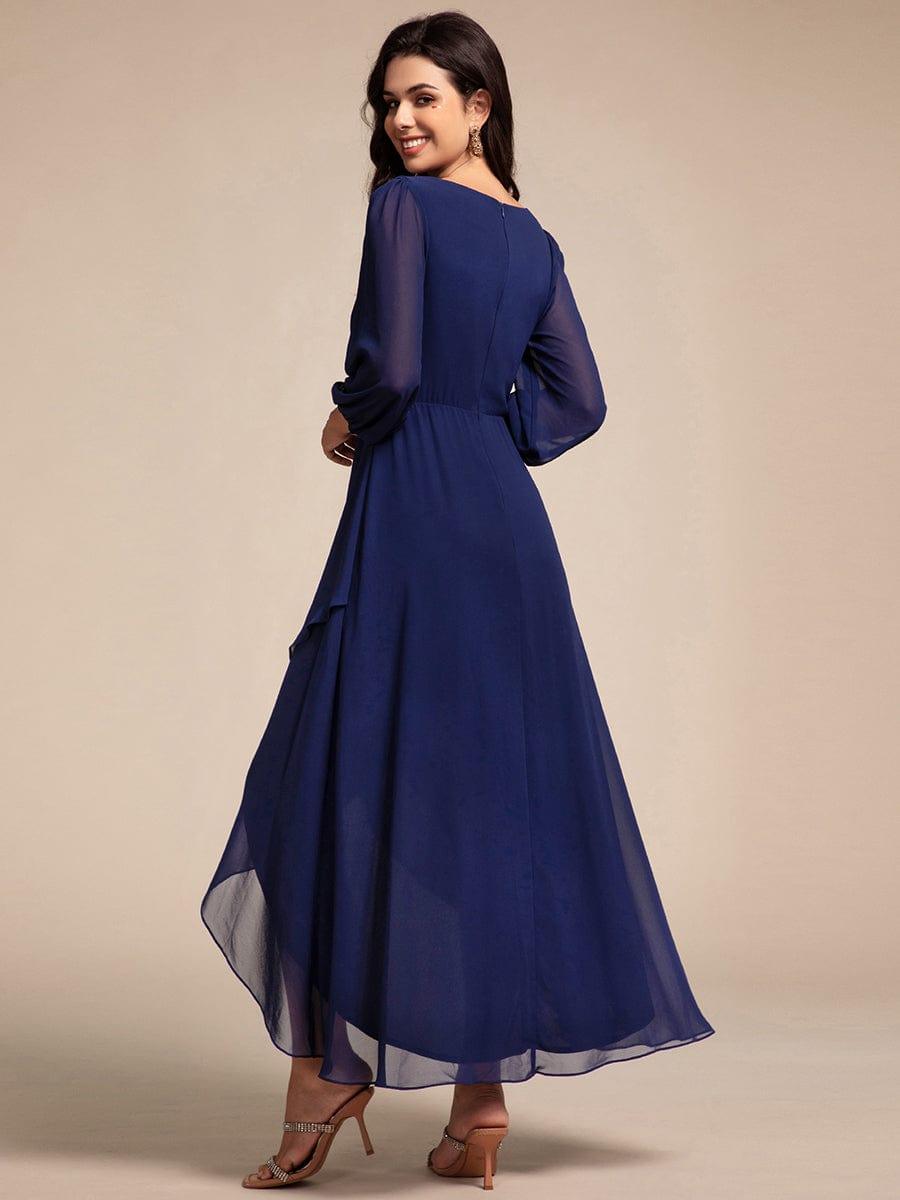 ever MARYAM|Chiffon Long Sleeve High-Low Evening Dress with Waist Applique(Final Sale)