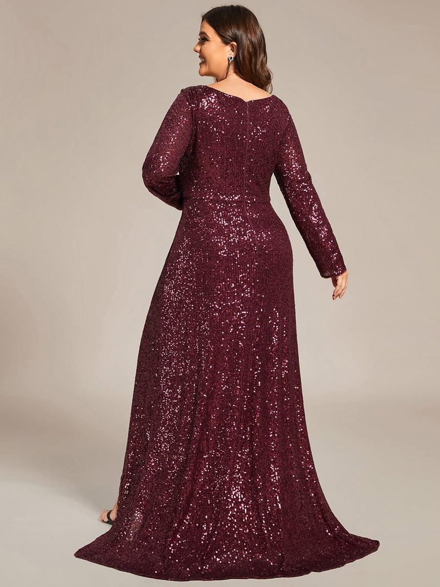 ever SYREN|Long Sleeve V-neck Asymmetrical Hem Sequin Evening Dress