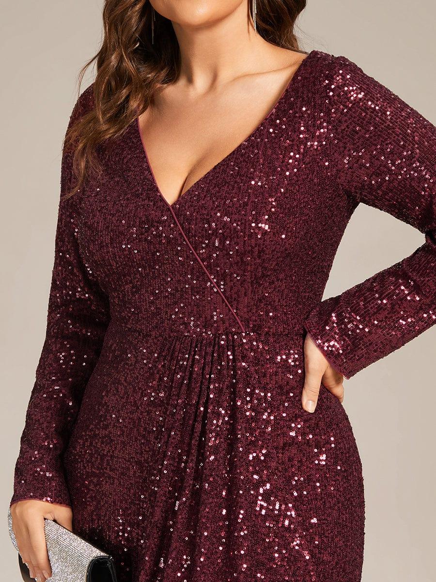ever SYREN|Long Sleeve V-neck Asymmetrical Hem Sequin Evening Dress