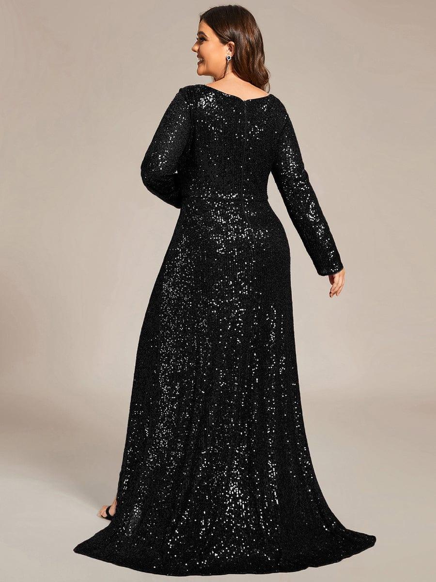 ever SYREN|Long Sleeve V-neck Asymmetrical Hem Sequin Evening Dress