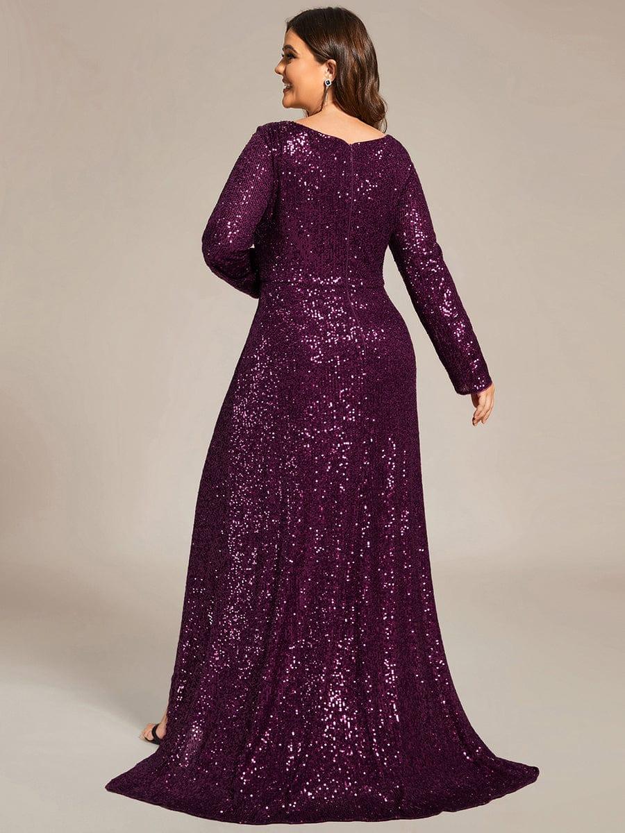 ever SYREN|Long Sleeve V-neck Asymmetrical Hem Sequin Evening Dress