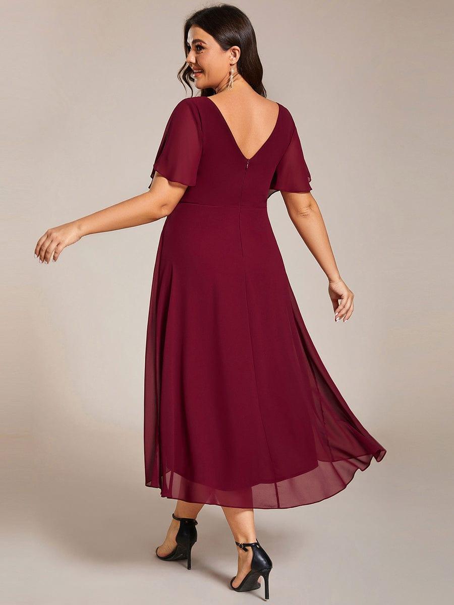 pretty FAYE|Plus Size V-Neck High-Low Chiffon Wedding Guest Dress