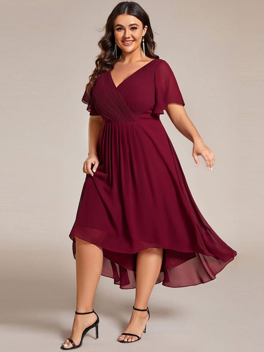 pretty FAYE|Plus Size V-Neck High-Low Chiffon Wedding Guest Dress