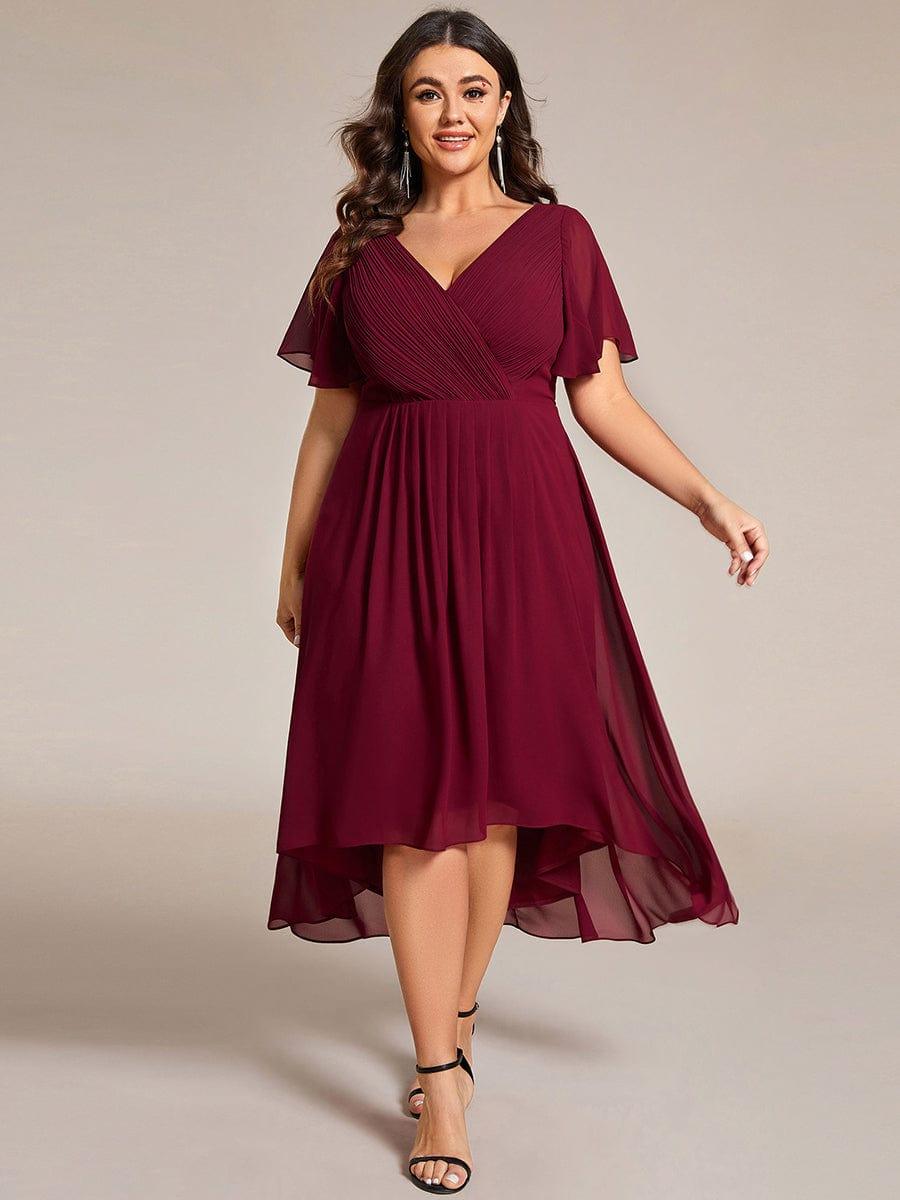 pretty FAYE|Plus Size V-Neck High-Low Chiffon Wedding Guest Dress