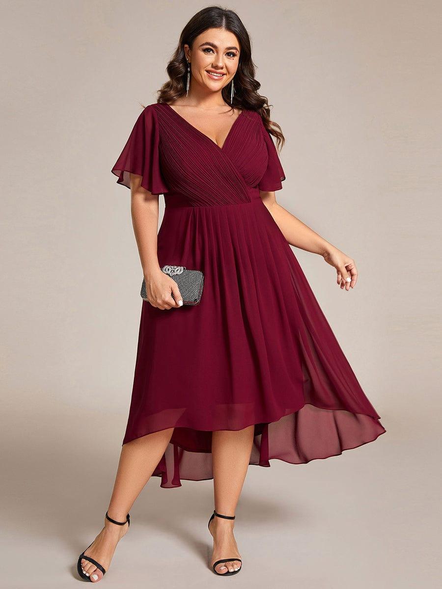 pretty FAYE|Plus Size V-Neck High-Low Chiffon Wedding Guest Dress