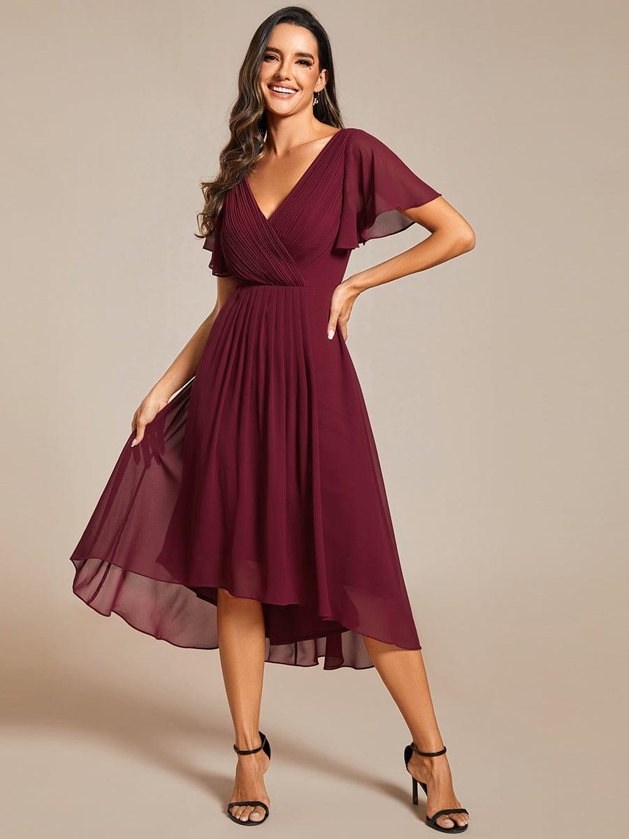 ever FAYE|Chic V Neck High-Low Wedding Guest Dress