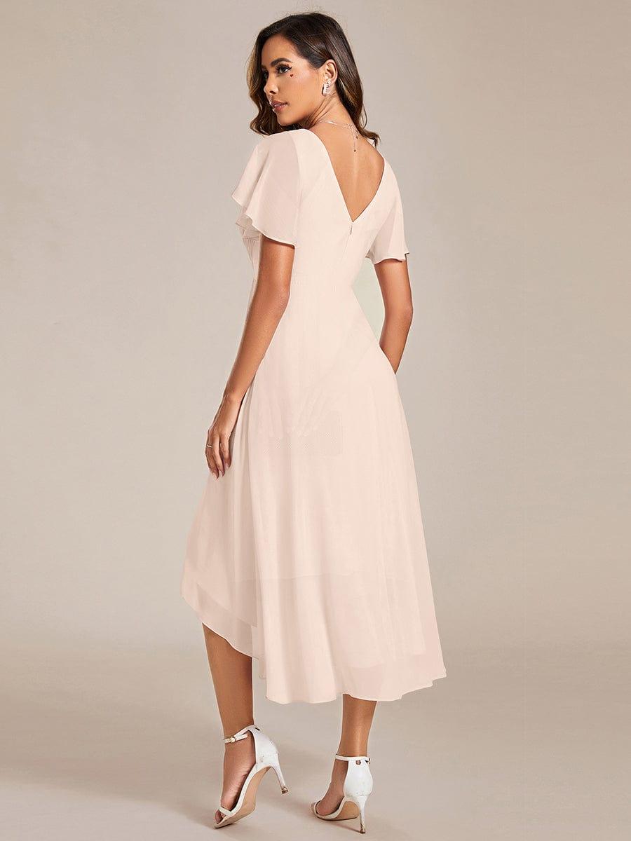 ever FAYE|Chic V Neck High-Low Short Sleeve Wedding Guest Dress