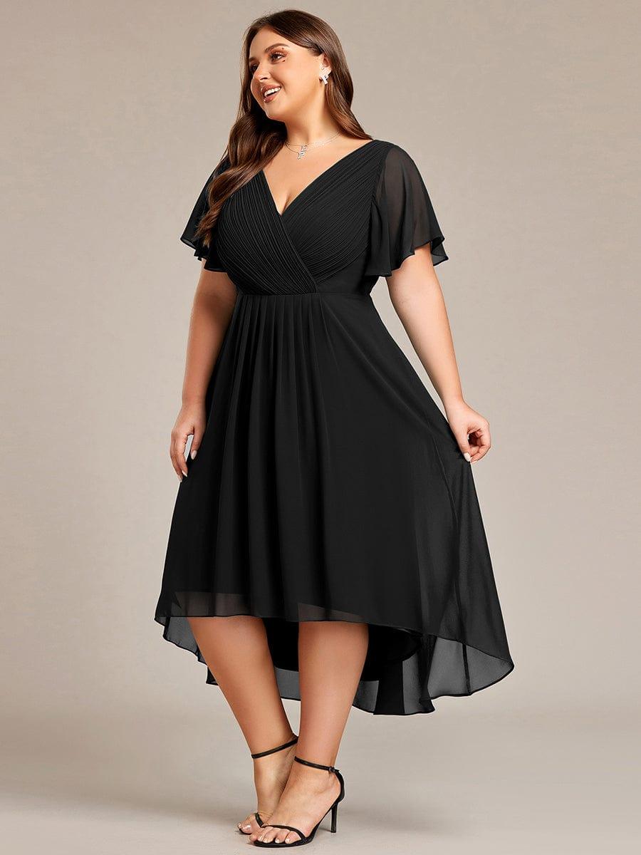 ever FAYE|Chic V Neck High-Low Wedding Guest Dress