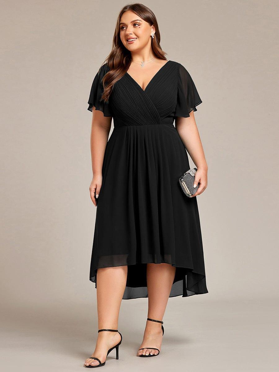 ever FAYE|Chic V Neck High-Low Wedding Guest Dress