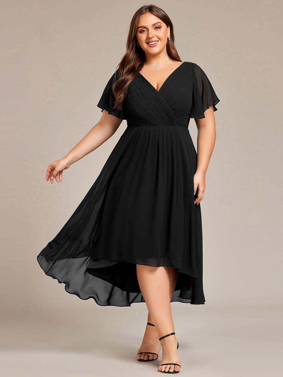 ever FAYE|Chic V Neck High-Low Wedding Guest Dress