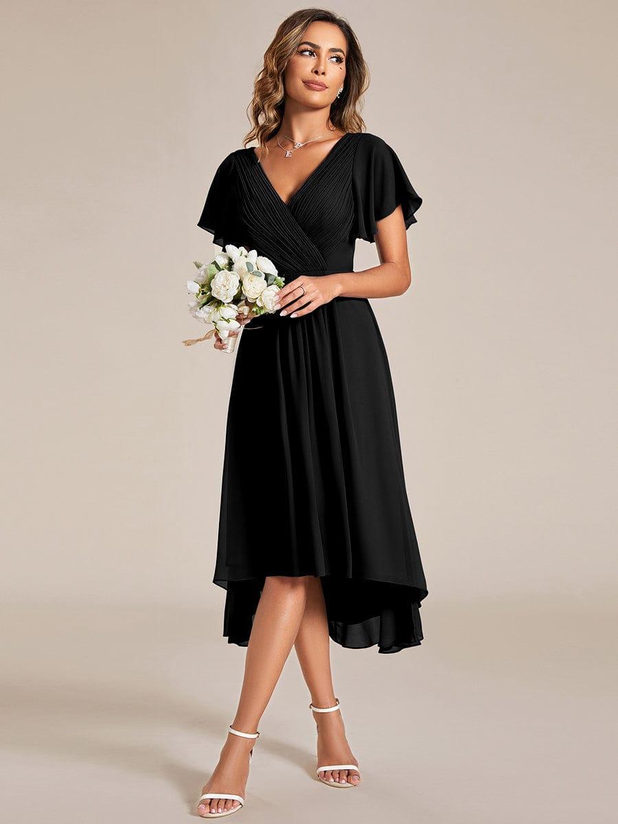 ever FAYE|Chic V Neck High-Low Wedding Guest Dress
