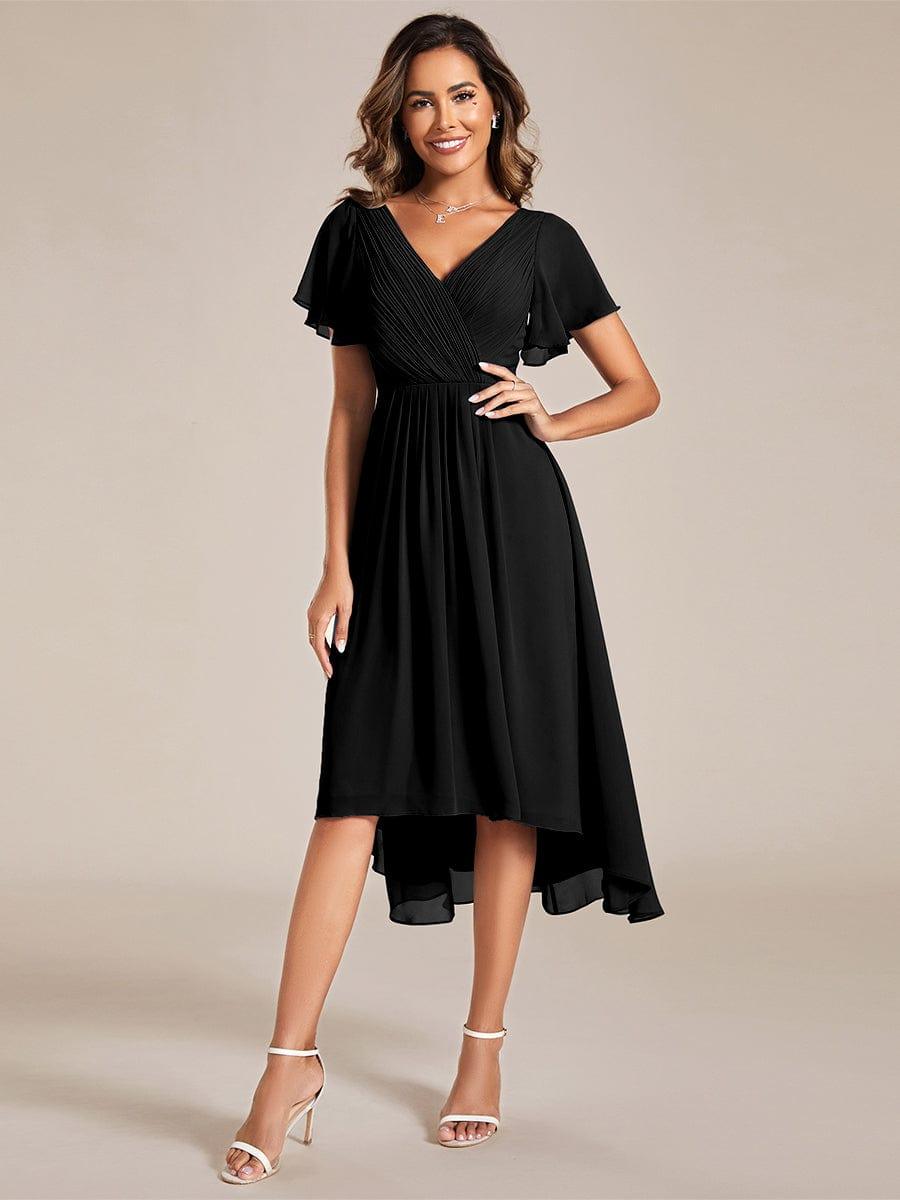 ever FAYE|Chic V Neck High-Low Wedding Guest Dress