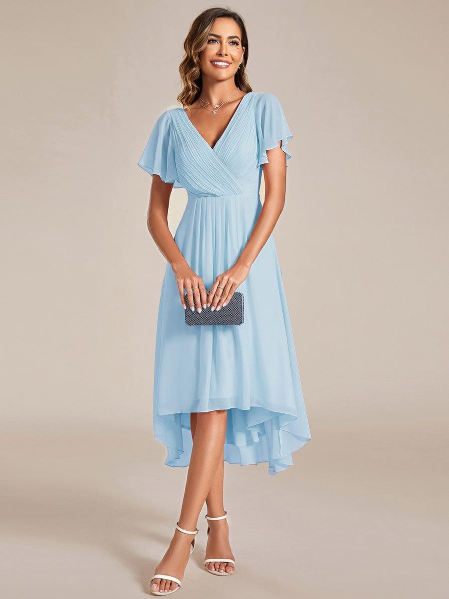 ever FAYE|Chic V Neck High-Low Wedding Guest Dress
