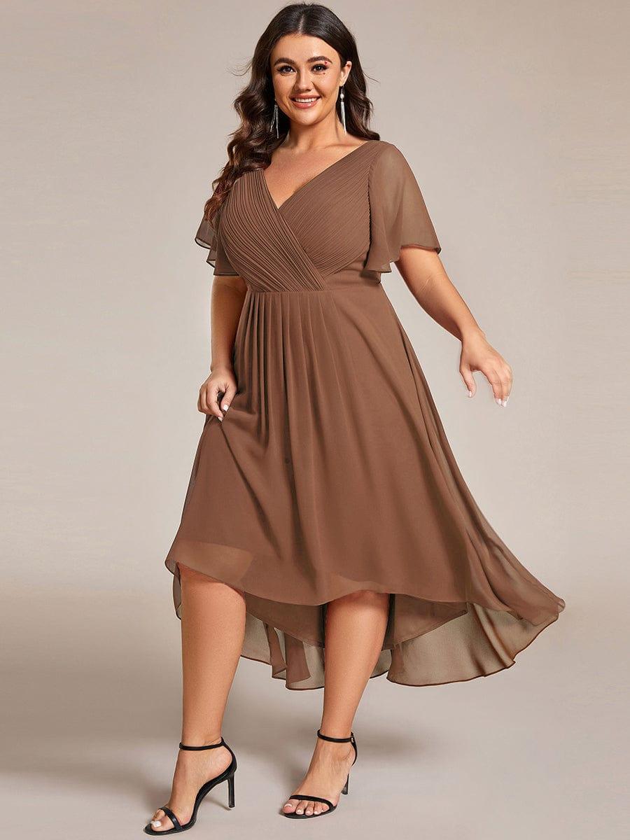 ever FAYE|Chic V Neck High-Low Wedding Guest Dress