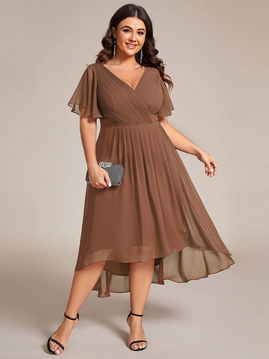 ever FAYE|Chic V Neck High-Low Wedding Guest Dress