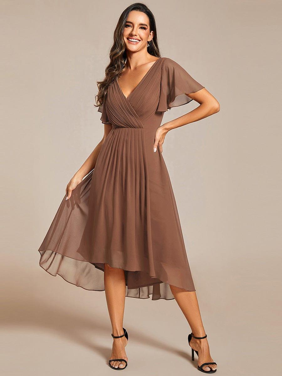ever FAYE|Chic V Neck High-Low Wedding Guest Dress