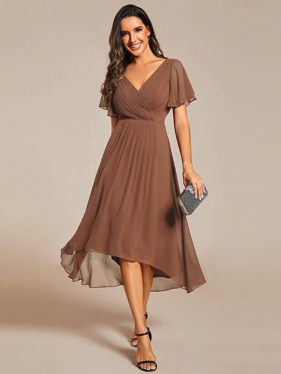 ever FAYE|Chic V Neck High-Low Wedding Guest Dress