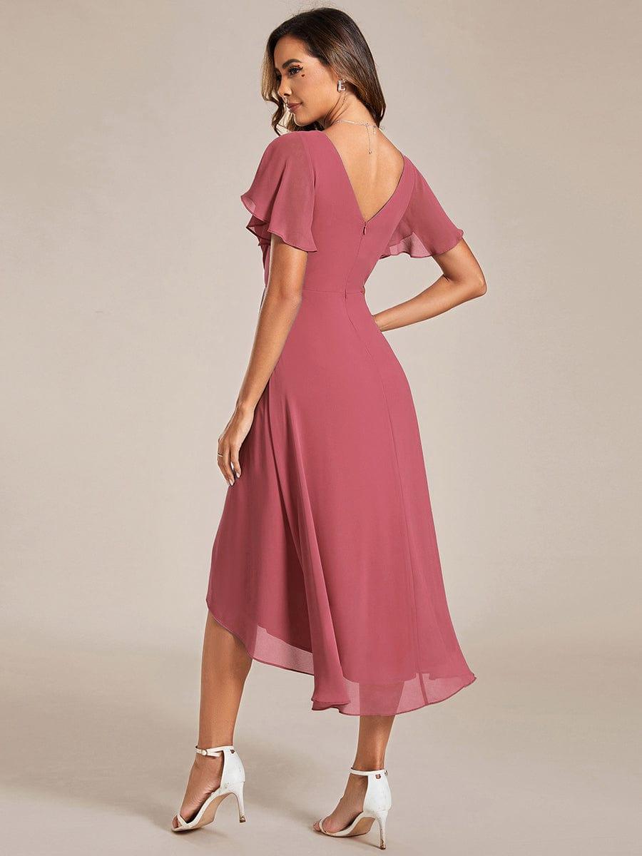 ever FAYE|Chic V Neck High-Low Short Sleeve Wedding Guest Dress
