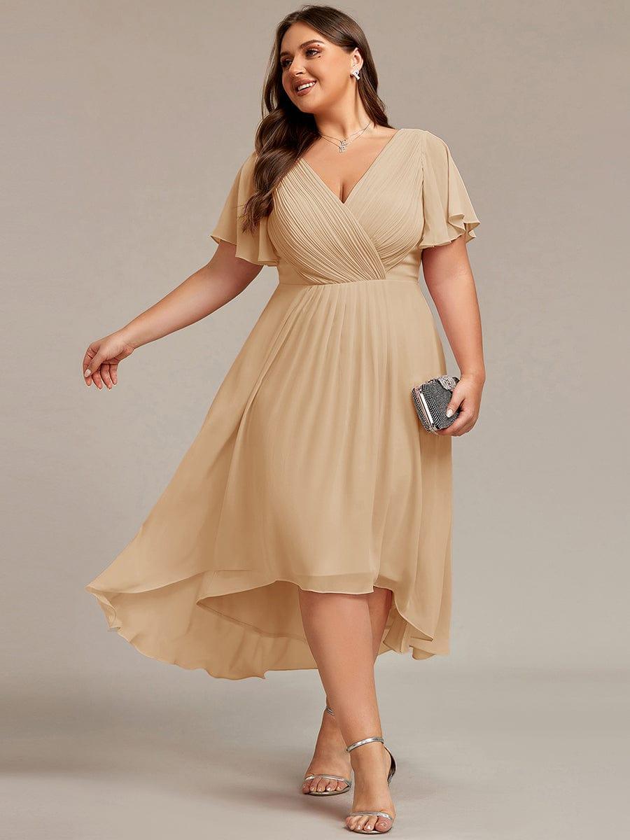 ever FAYE|Chic V Neck High-Low Wedding Guest Dress