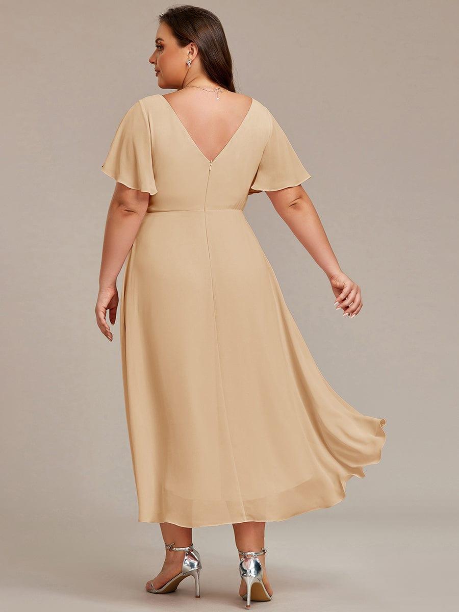 ever FAYE|Chic V Neck High-Low Wedding Guest Dress
