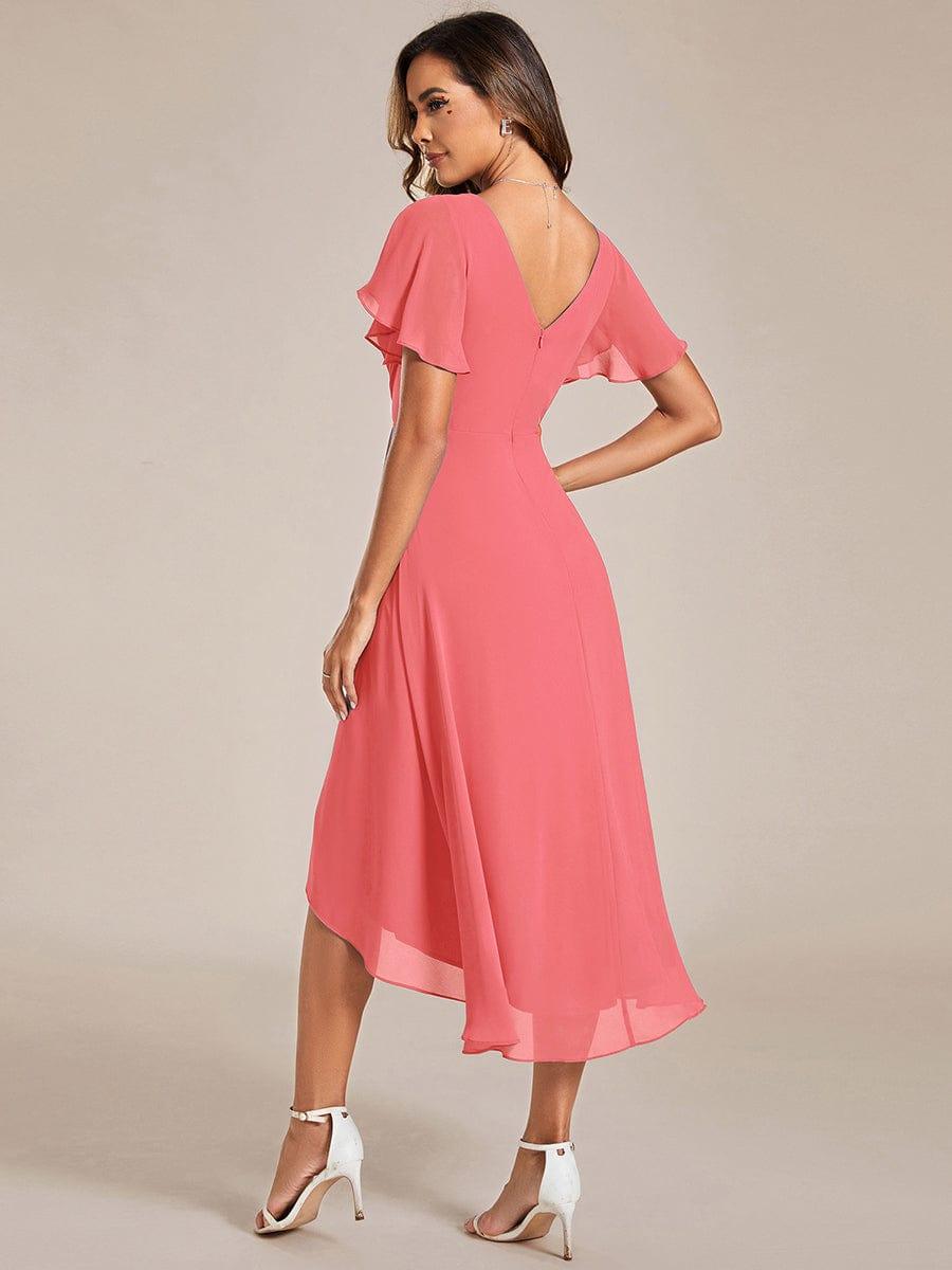 ever FAYE|Chic V Neck High-Low Short Sleeve Wedding Guest Dress