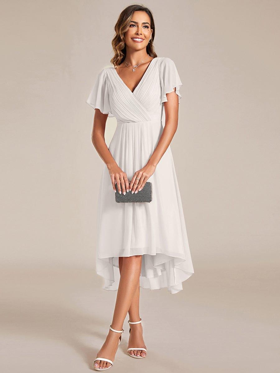 ever FAYE|Chic V Neck High-Low Short Sleeve Wedding Guest Dress