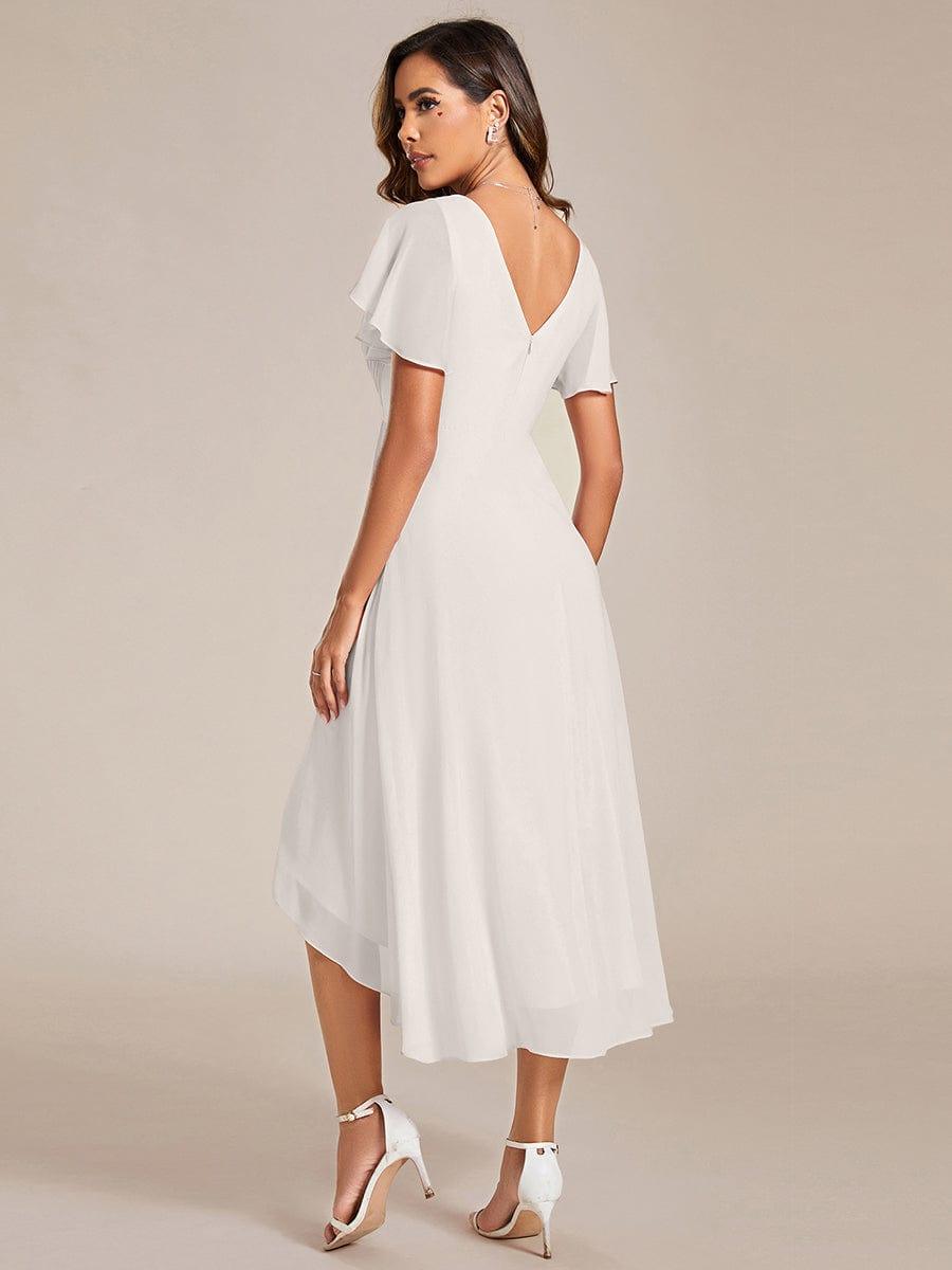 ever FAYE|Chic V Neck High-Low Short Sleeve Wedding Guest Dress