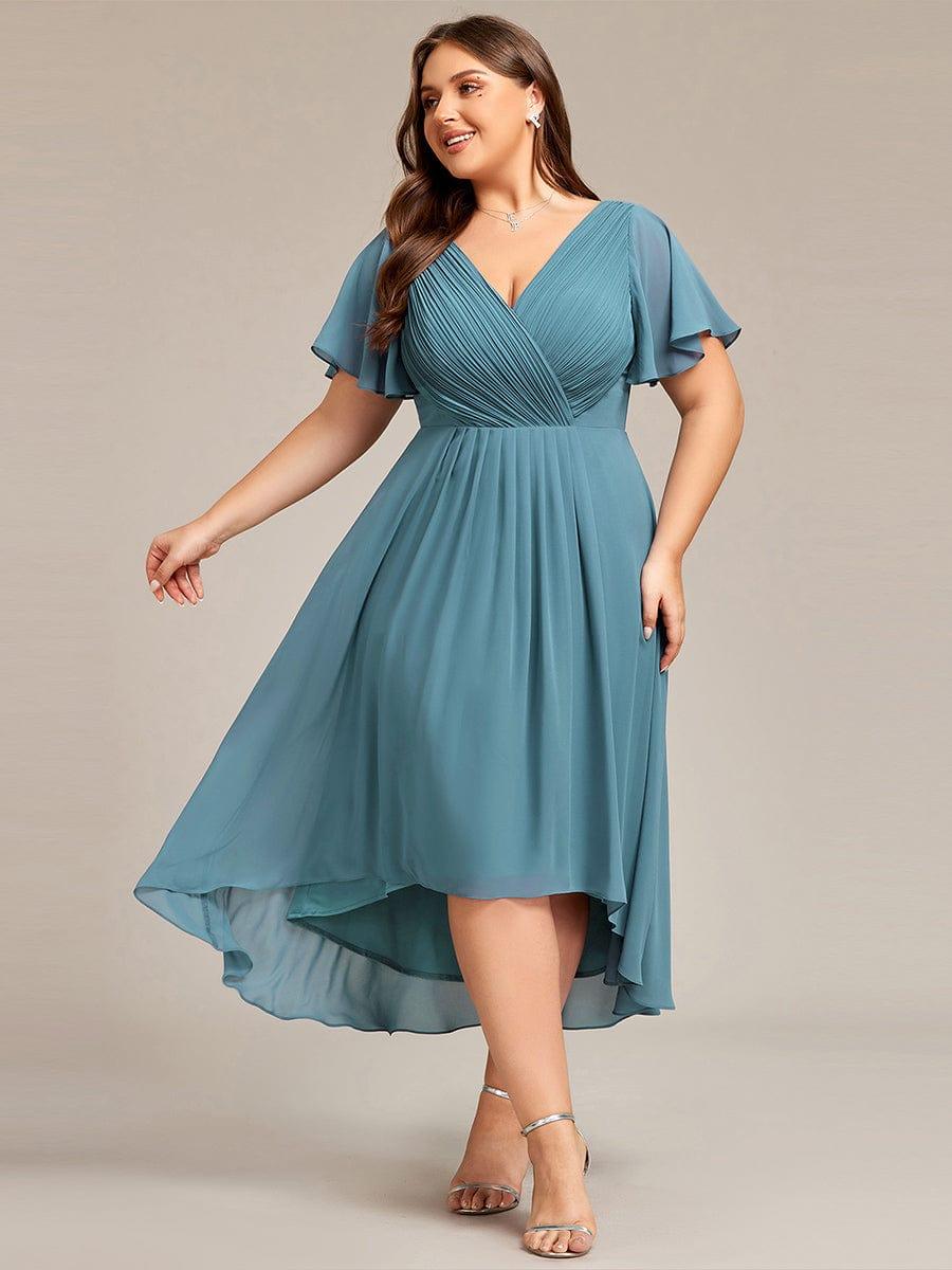 pretty FAYE|Plus Size V-Neck High-Low Chiffon Wedding Guest Dress