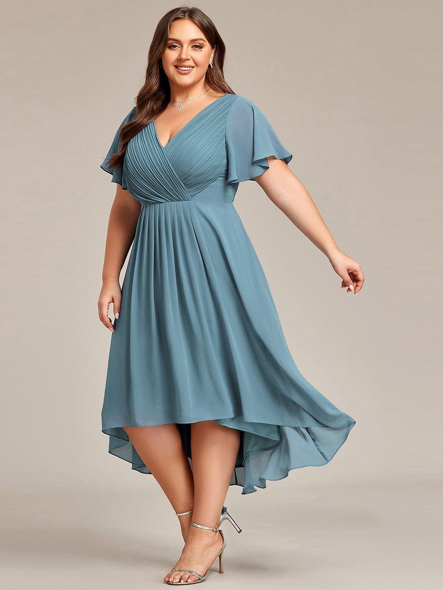 pretty FAYE|Plus Size V-Neck High-Low Chiffon Wedding Guest Dress