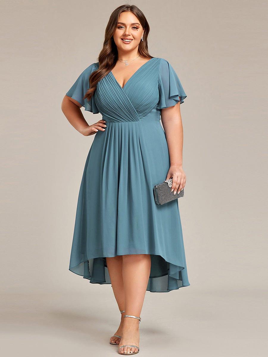 ever FAYE|Chic V Neck High-Low Wedding Guest Dress