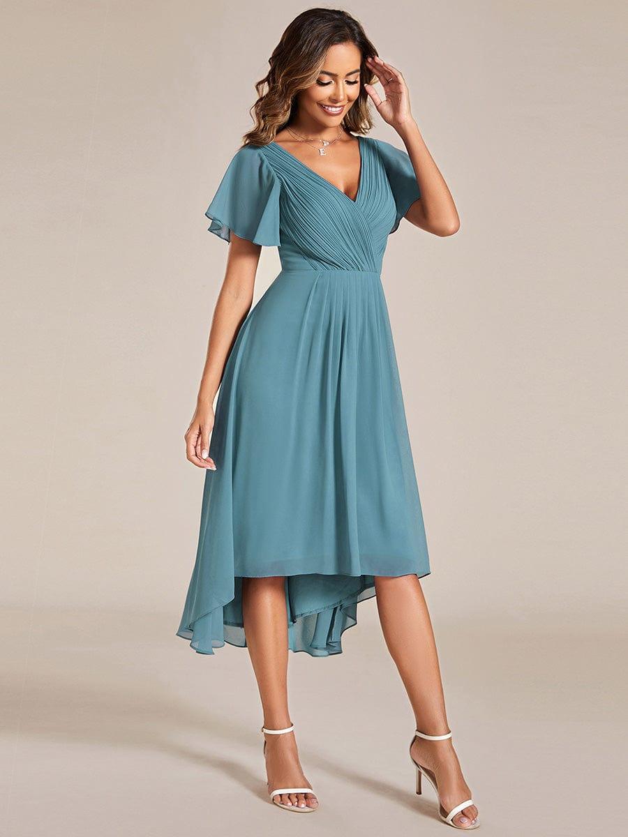 ever FAYE|Chic V Neck High-Low Wedding Guest Dress