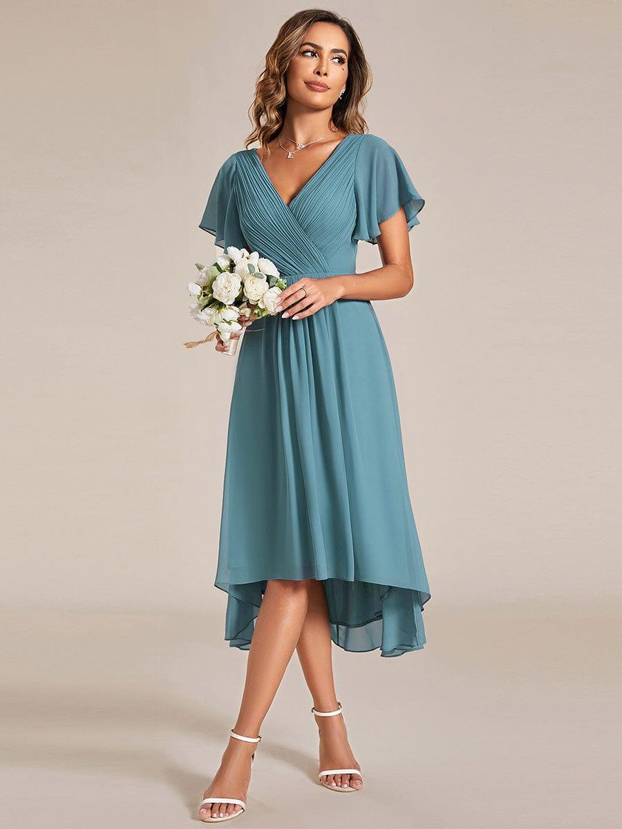 ever FAYE|Chic V Neck High-Low Wedding Guest Dress