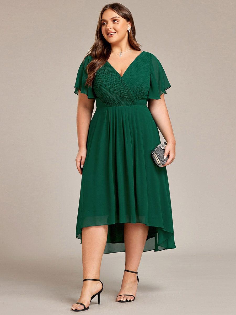 ever FAYE|Chic V Neck High-Low Wedding Guest Dress