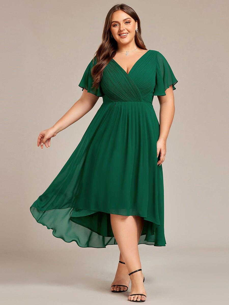 pretty FAYE|Plus Size V-Neck High-Low Chiffon Wedding Guest Dress