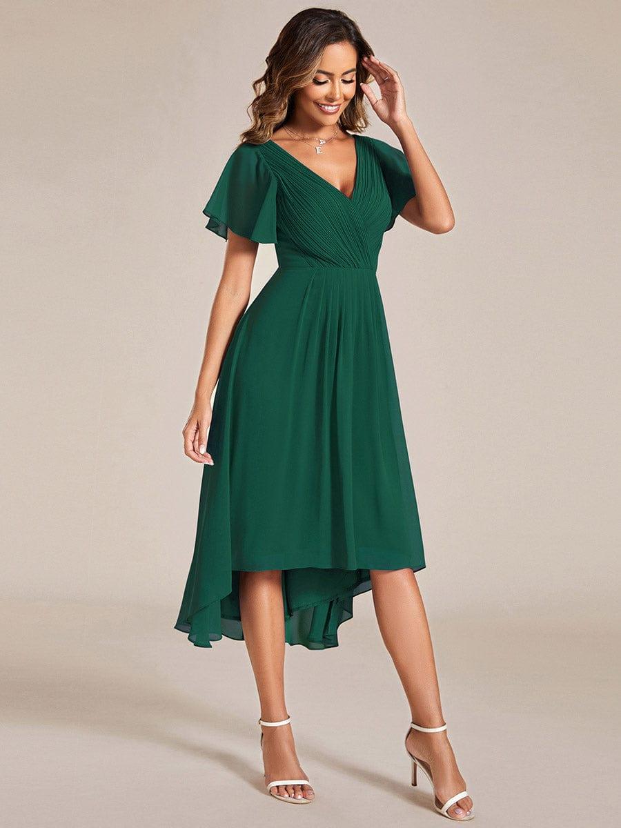 ever FAYE|Chic V Neck High-Low Wedding Guest Dress