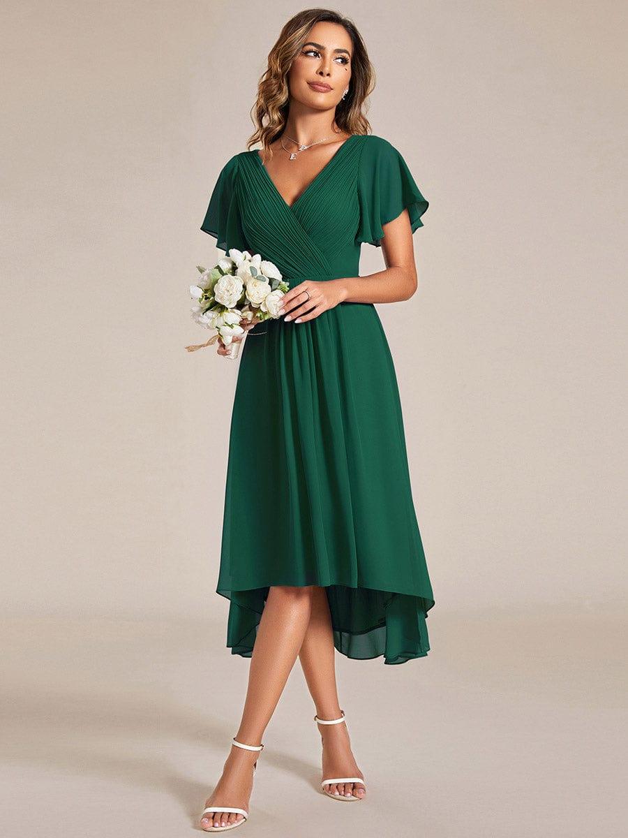 ever FAYE|Chic V Neck High-Low Wedding Guest Dress
