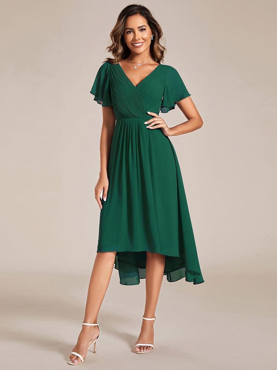 ever FAYE|Chic V Neck High-Low Wedding Guest Dress