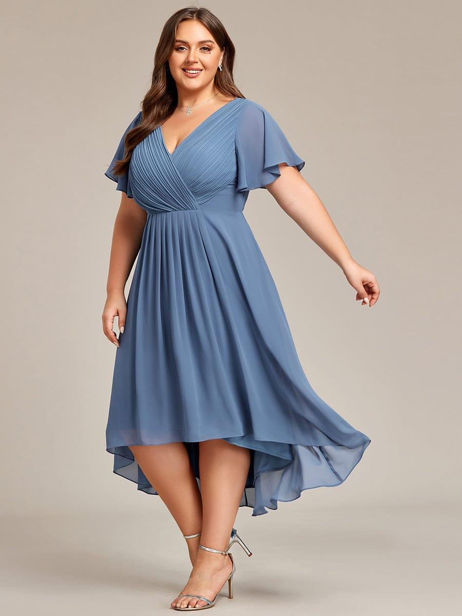 ever FAYE|Chic V Neck High-Low Wedding Guest Dress