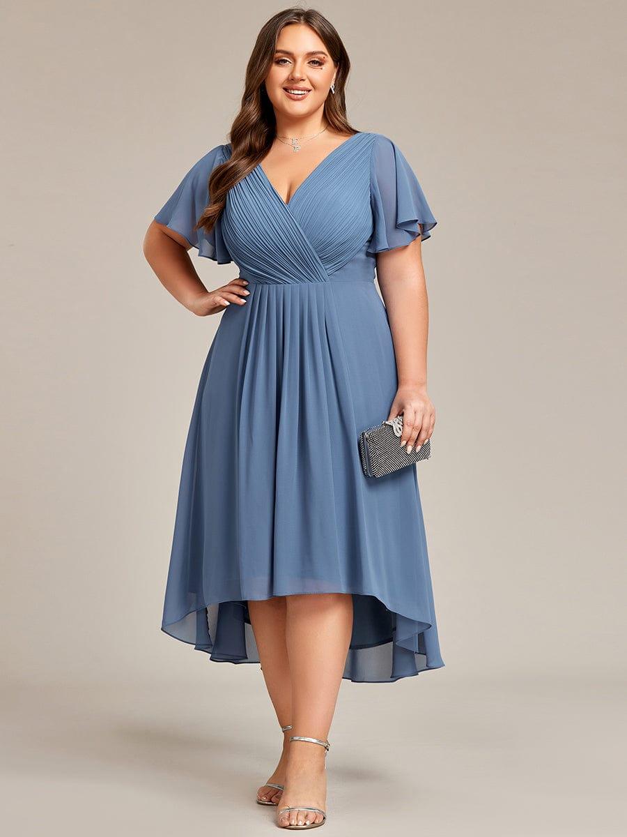 pretty FAYE|Plus Size V-Neck High-Low Chiffon Wedding Guest Dress
