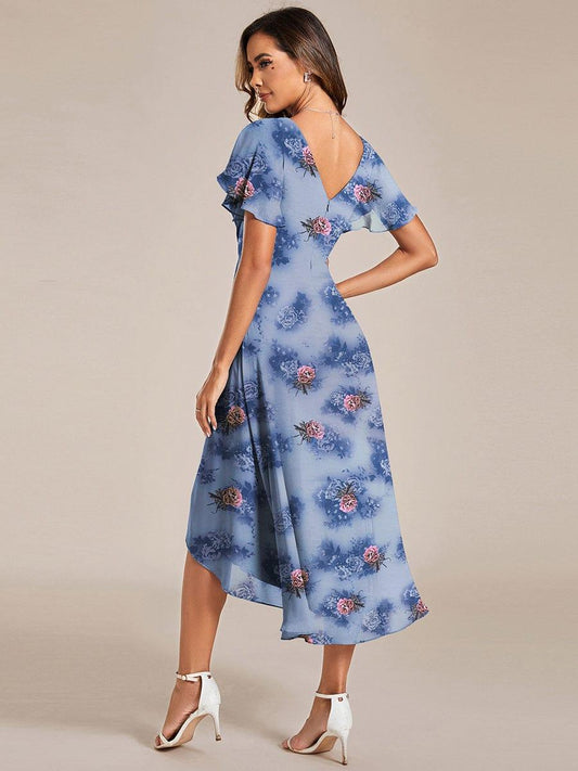 ever FAYE|Floral V Neck High-Low Short Sleeve Wedding Guest Dress