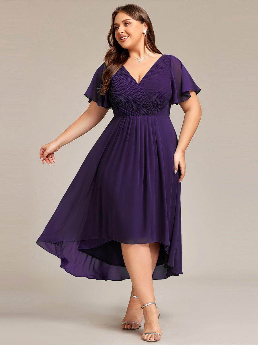 pretty FAYE|Plus Size V-Neck High-Low Chiffon Wedding Guest Dress