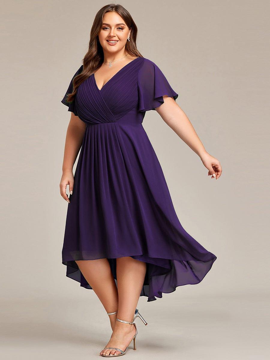 ever FAYE|Chic V Neck High-Low Wedding Guest Dress