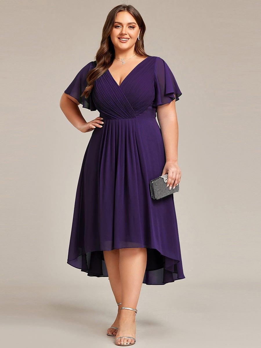 pretty FAYE|Plus Size V-Neck High-Low Chiffon Wedding Guest Dress