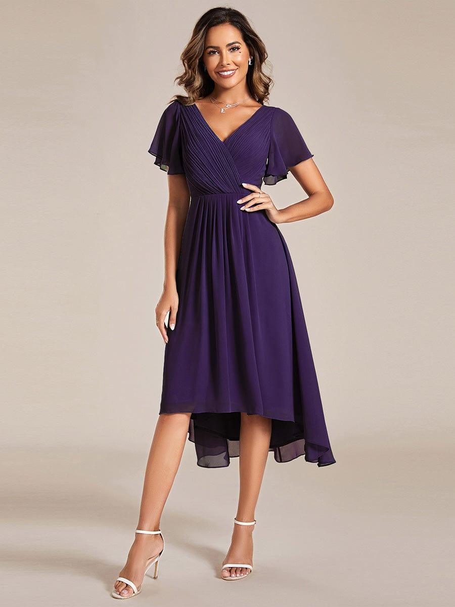 ever FAYE|Chic V Neck High-Low Wedding Guest Dress