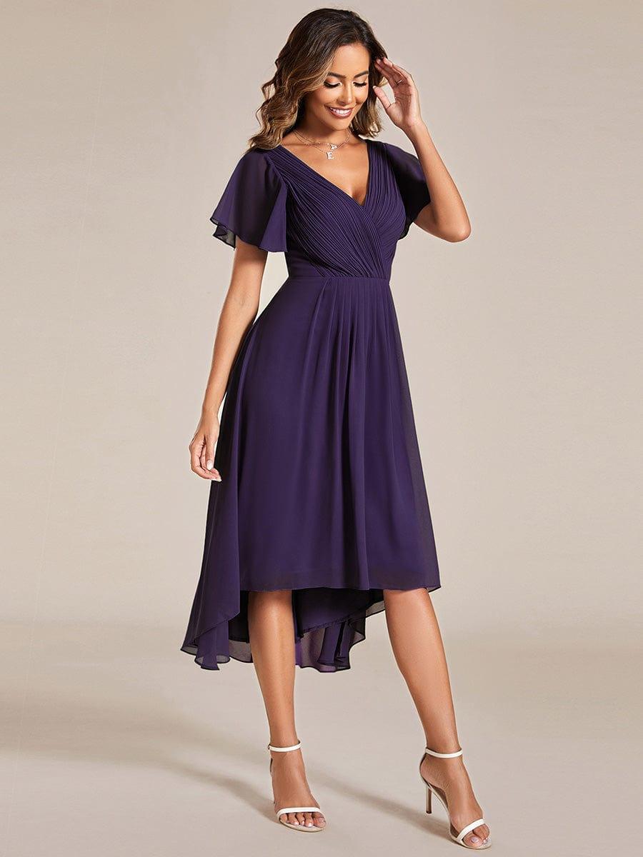 ever FAYE|Chic V Neck High-Low Wedding Guest Dress