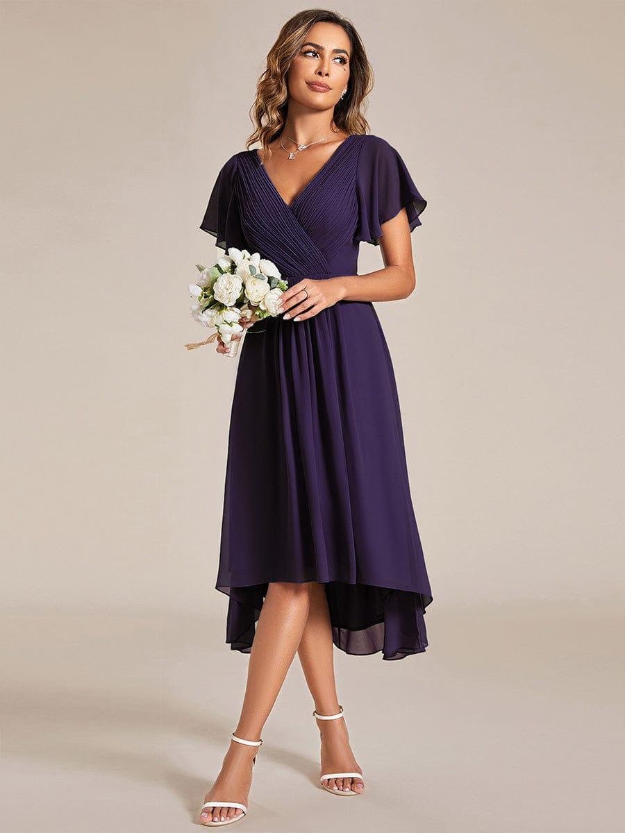 ever FAYE|Chic V Neck High-Low Wedding Guest Dress