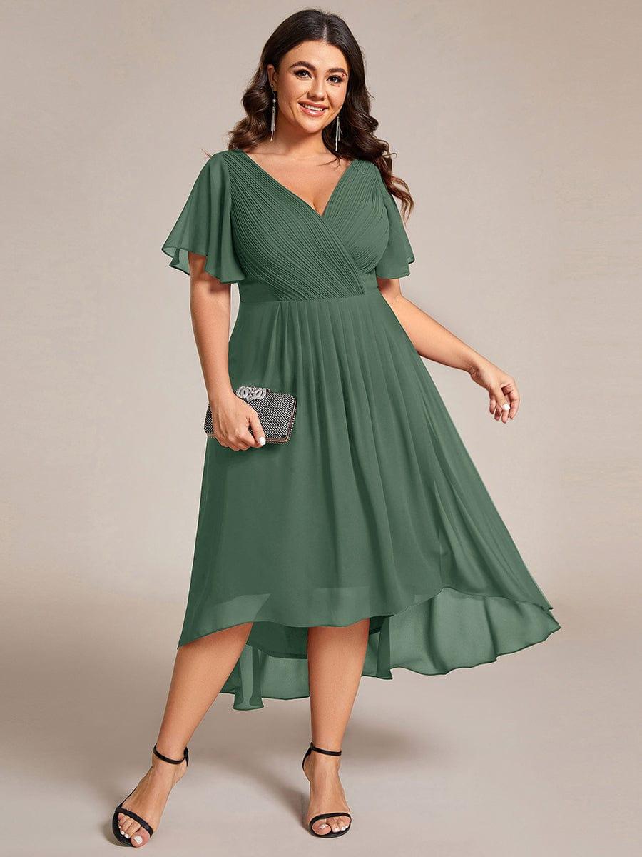 ever FAYE|Chic V Neck High-Low Wedding Guest Dress
