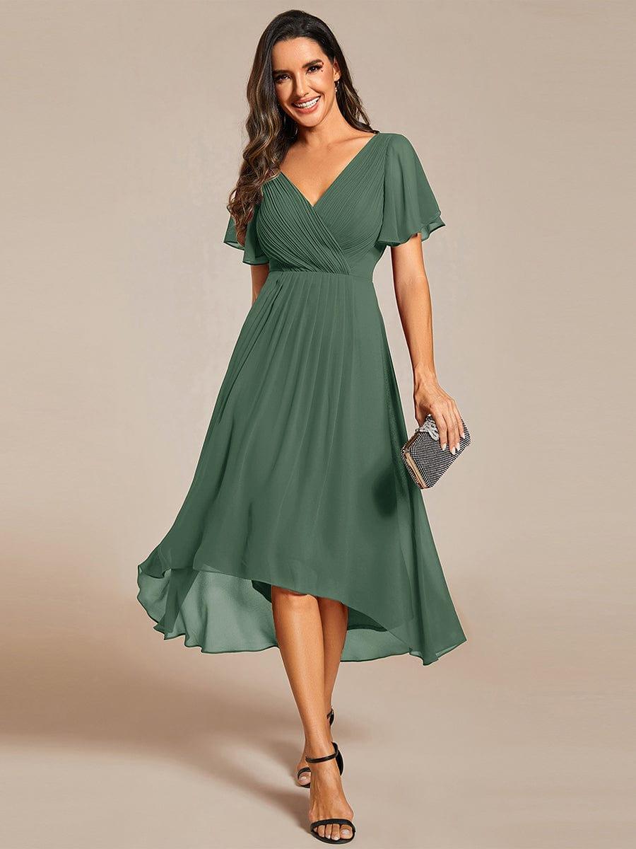 ever FAYE|Chic V Neck High-Low Wedding Guest Dress
